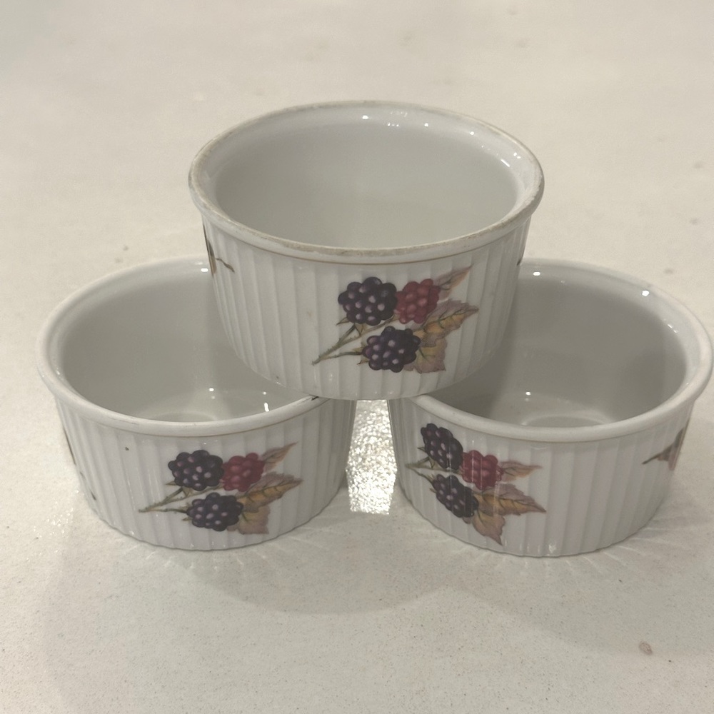 Set of 3 Vintage Royal Worcester Evesham Ramekins Gold Rim England